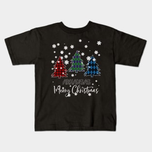 Arkansas Merry Christms Buffalo Plaid Xmas Tree  Kids T-Shirt